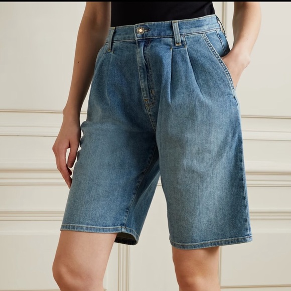 Nili Lotan Julie Pleated Denim Shorts Jorts - Picture 8 of 10